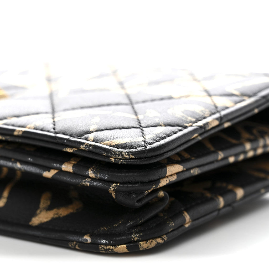 Chanel Calfskin Quilted Graffiti Pyramid Wallet On Chain WOC Black