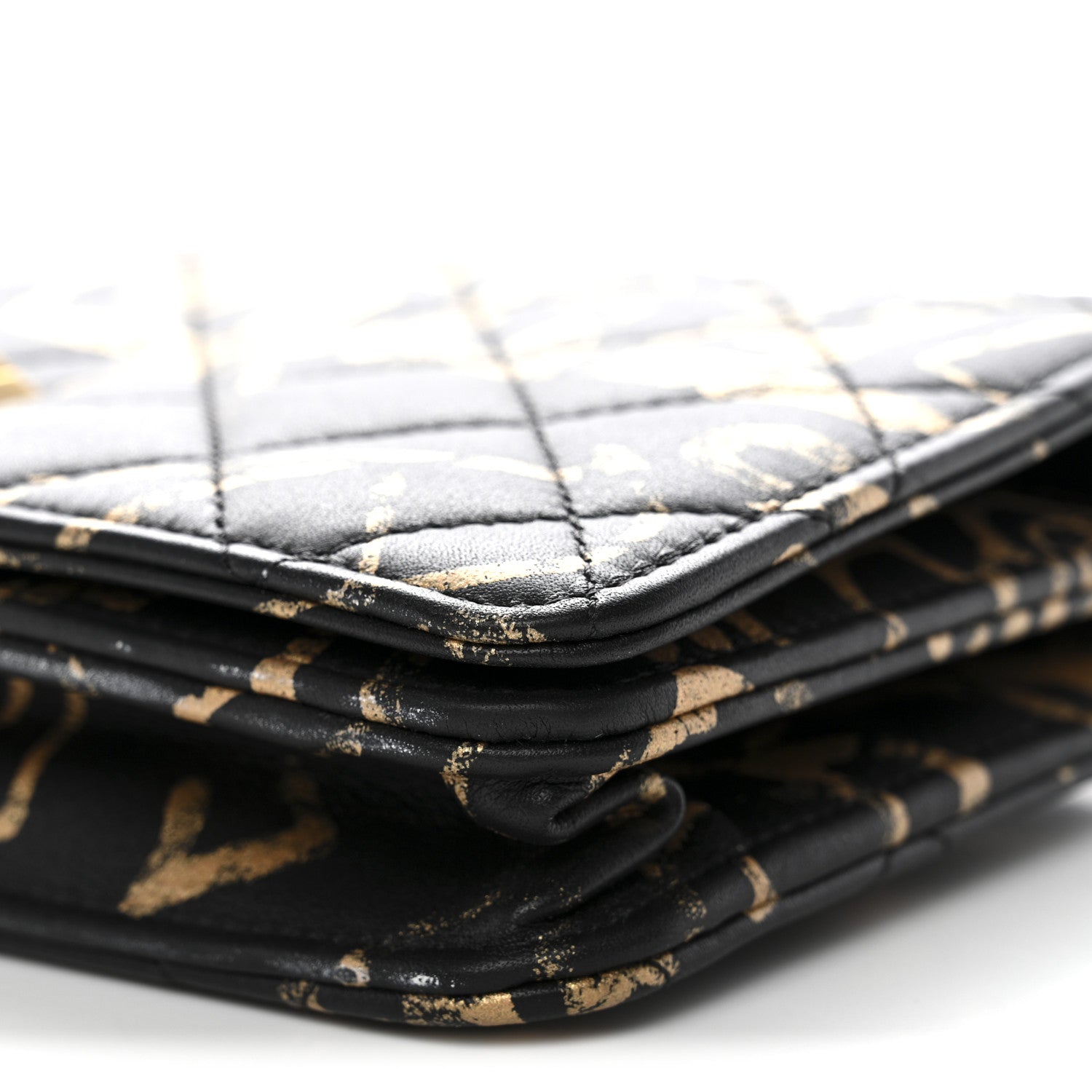 Chanel Calfskin Quilted Graffiti Pyramid Wallet On Chain WOC Black