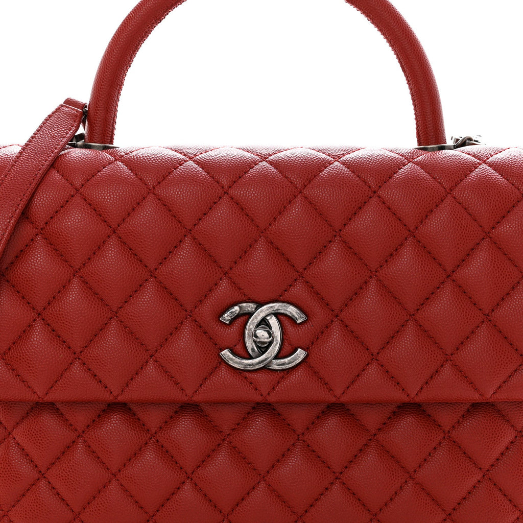 Chanel Caviar Quilted Medium Coco Handle Flap Red