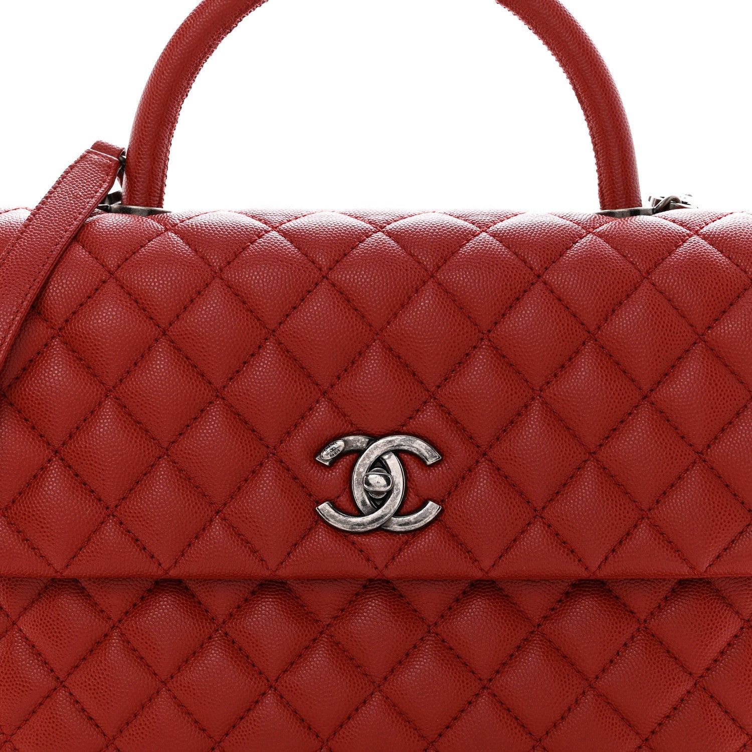 Chanel Caviar Quilted Medium Coco Handle Flap Red