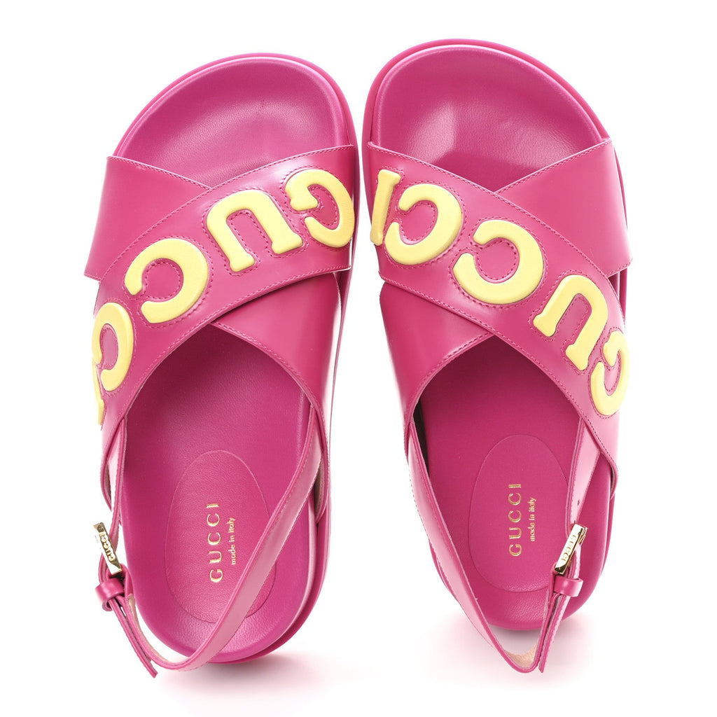 Gucci Calfskin Elizabeth Nappa Charlotte Logo Slingback Sandals 36.5 Fancy Fuchsia