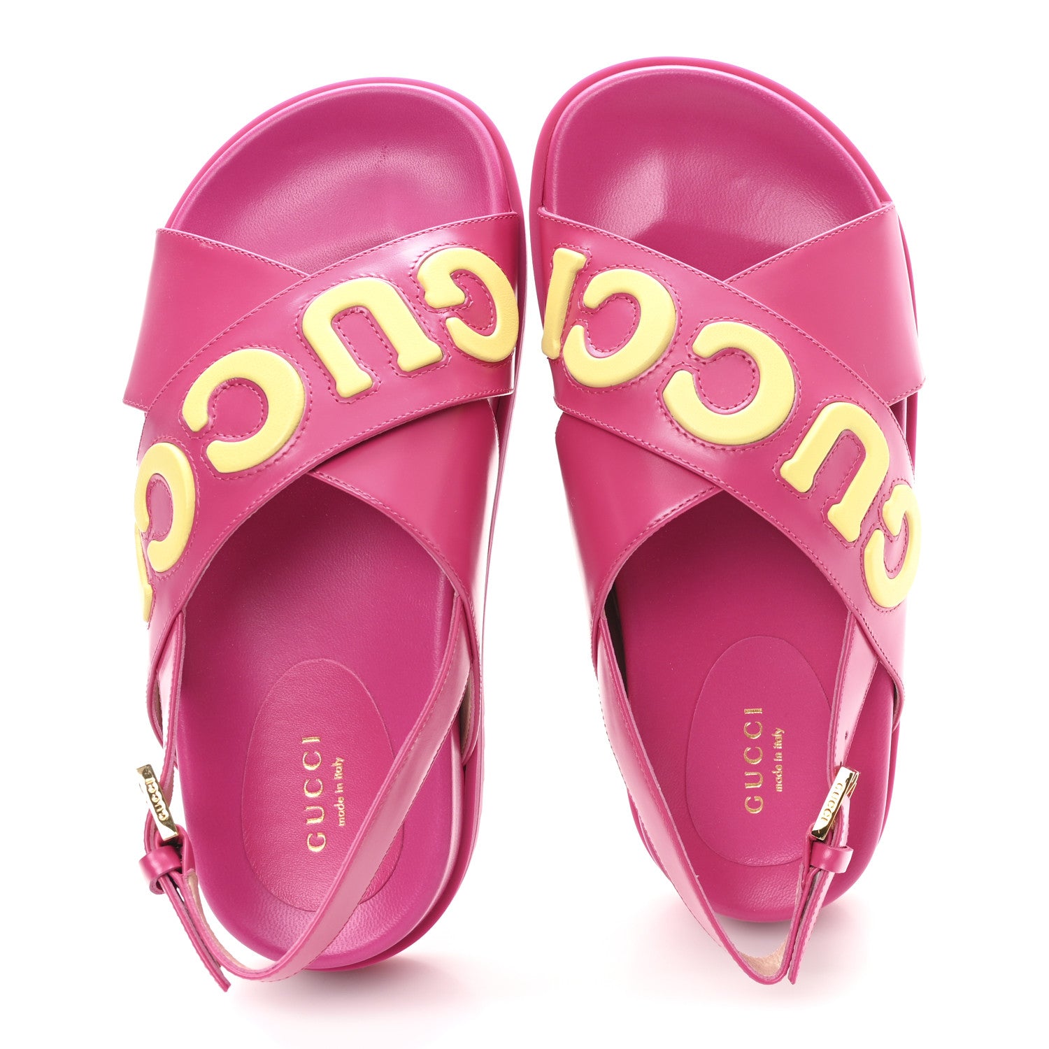 Gucci Calfskin Elizabeth Nappa Charlotte Logo Slingback Sandals 36.5 Fancy Fuchsia