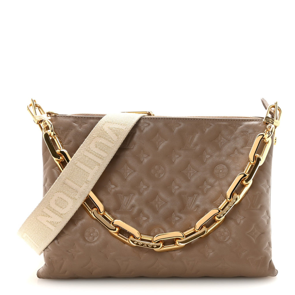 Louis Vuitton Lambskin Embossed Monogram Coussin MM  Taupe