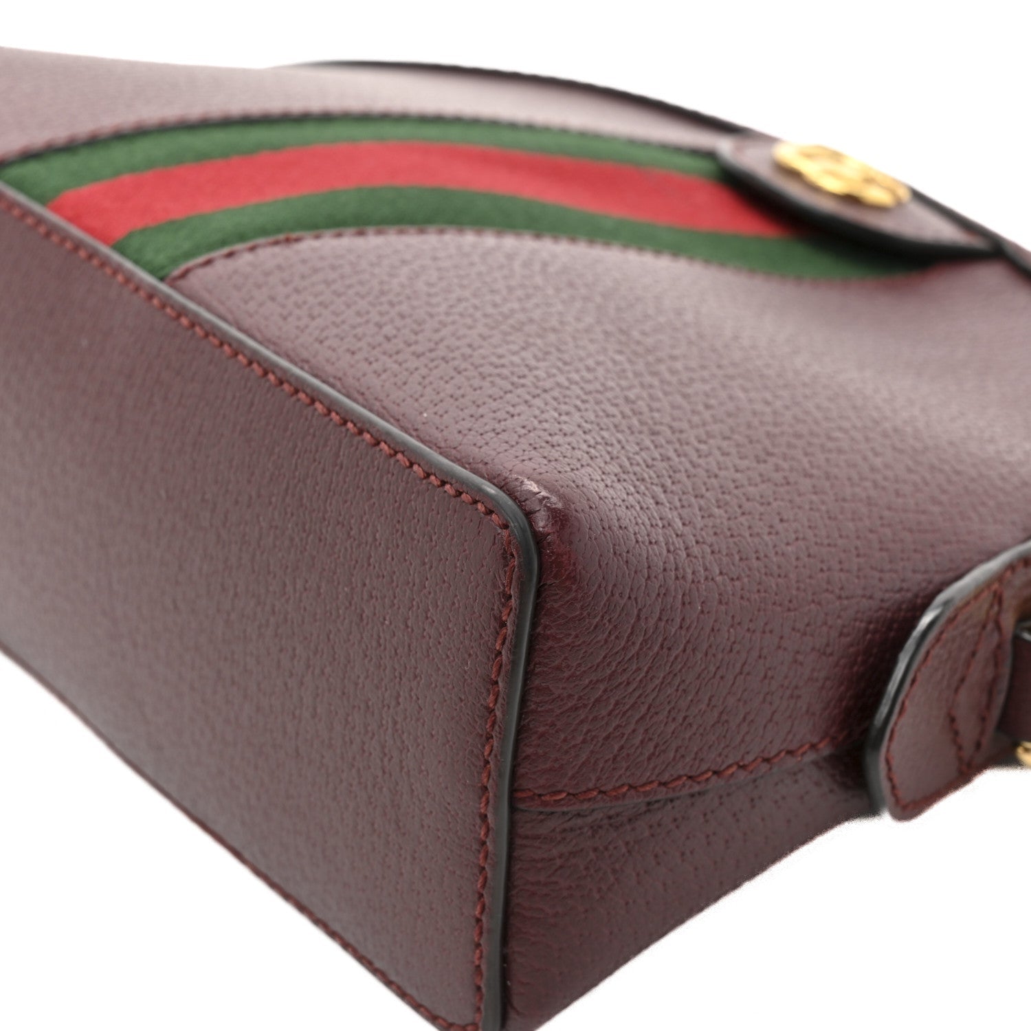 Gucci Textured Dollar Calfskin Web Small Ophidia Dome Shoulder Bag Burgundy