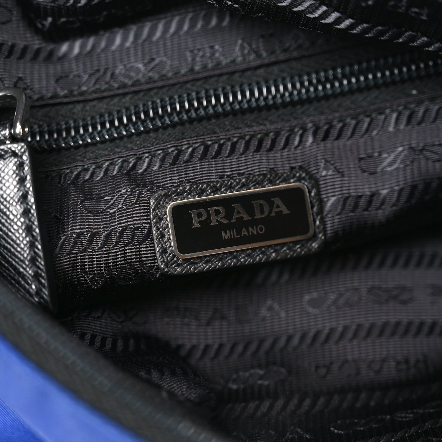 Prada Tessuto Nylon Palm Tree Print Bucket Bag Bluette