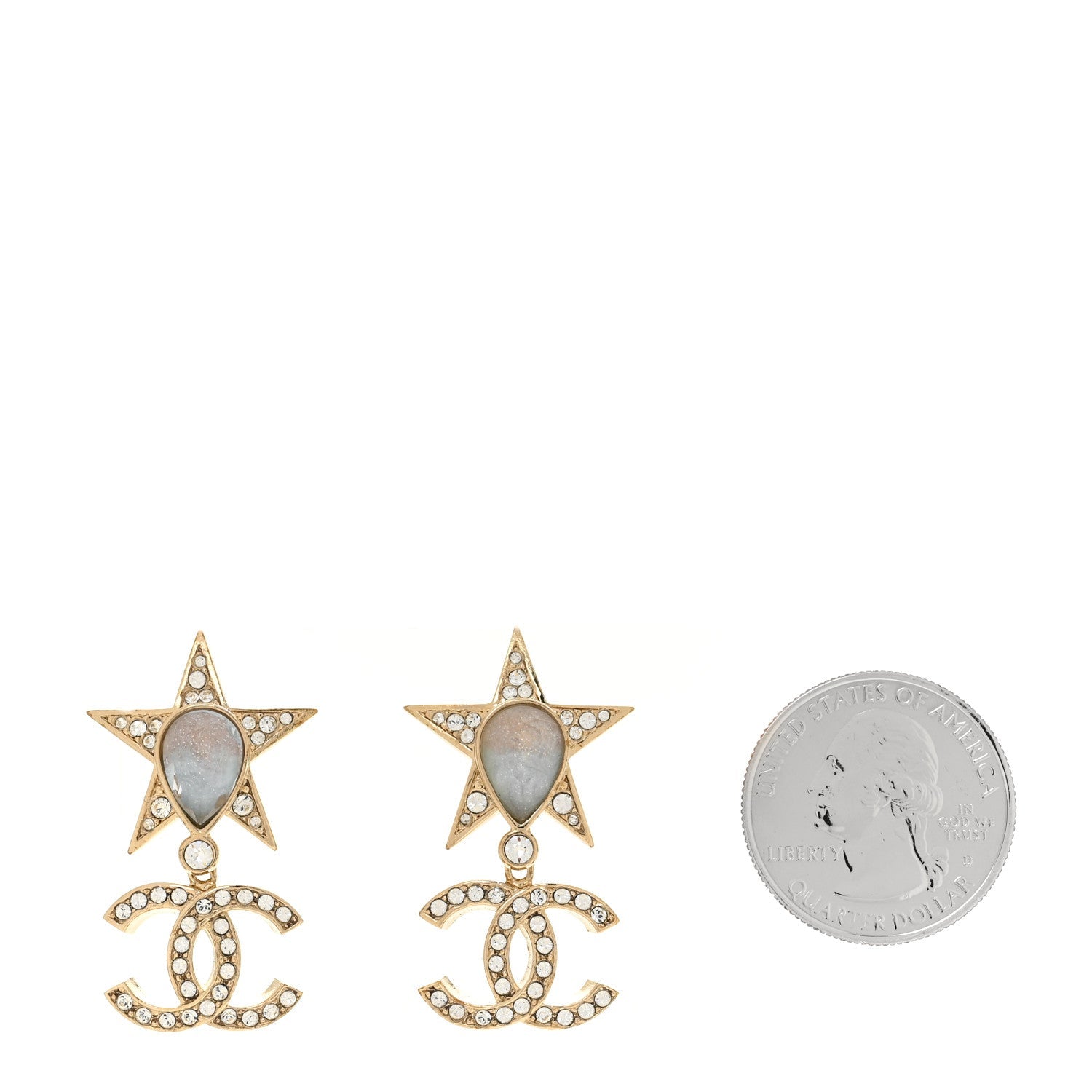 Crystal CC Star Drop Earrings Gold Blue Pink