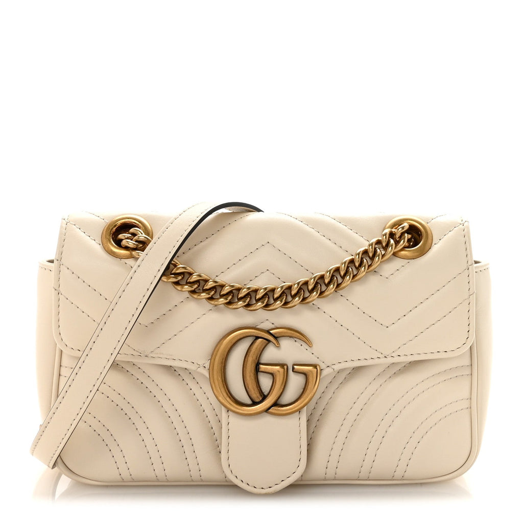 Gucci Calfskin Matelasse Mini GG Marmont Shoulder Bag White