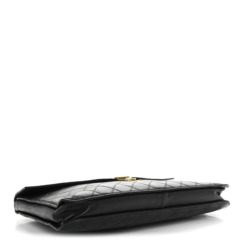 Chanel Lambskin Stitched Briefcase Bag Black