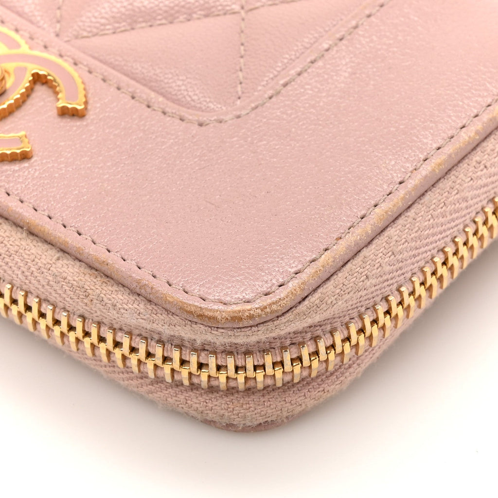 Chanel Sheepskin Quilted Vintage Mademoiselle Zip Coin Purse Pink