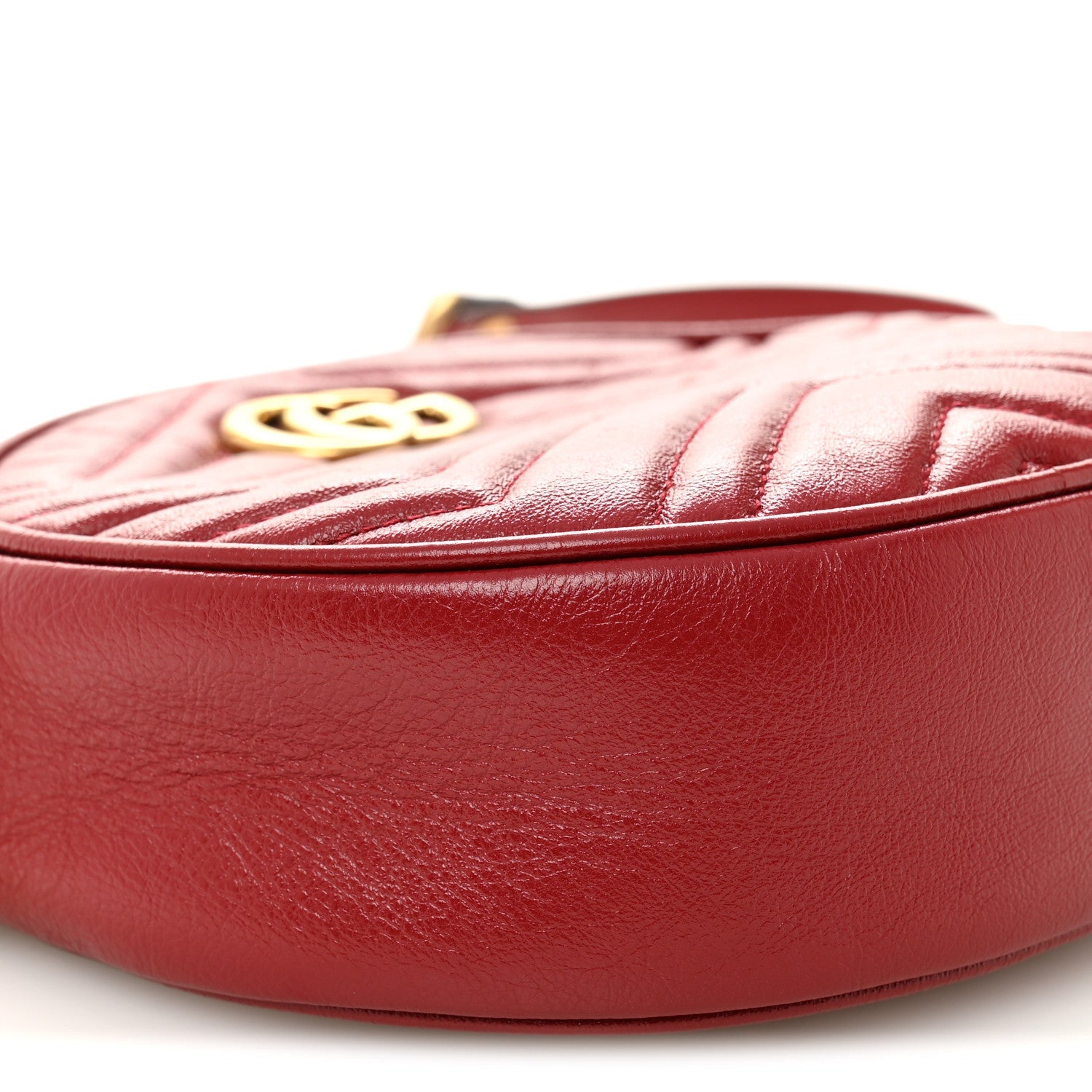 Gucci Glazed Calfskin Matelasse Heart Mini GG Marmont Round Shoulder Bag Romantic Cerise