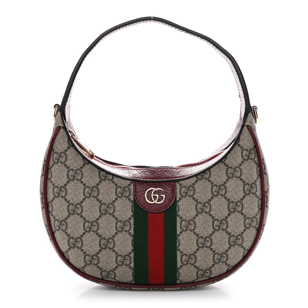 Gucci GG Supreme Monogram Textured Dollar Calfskin Small Ophidia Shoulder Bag Beige Bordeaux