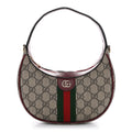 Gucci GG Supreme Monogram Textured Dollar Calfskin Small Ophidia Shoulder Bag Beige Bordeaux