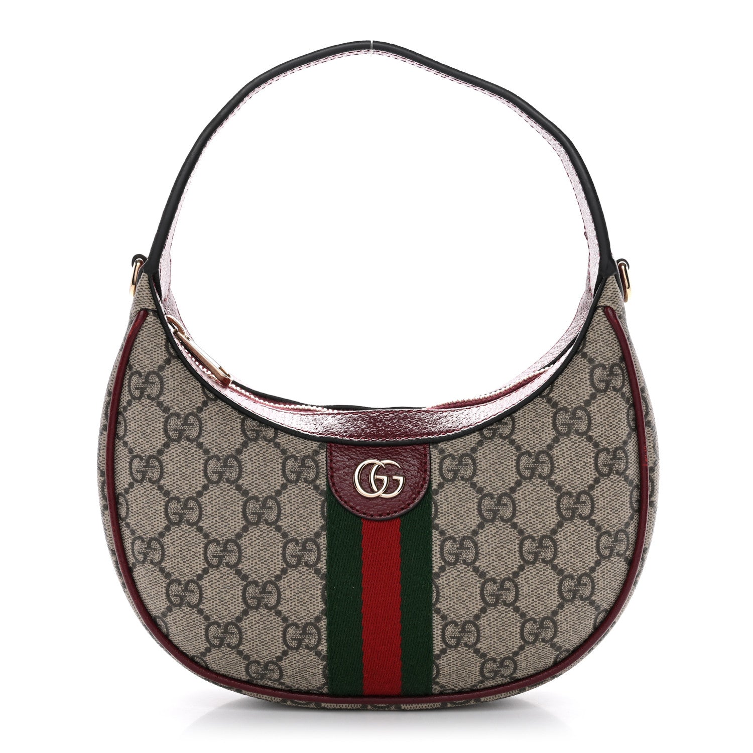 Gucci GG Supreme Monogram Textured Dollar Calfskin Small Ophidia Shoulder Bag Beige Bordeaux