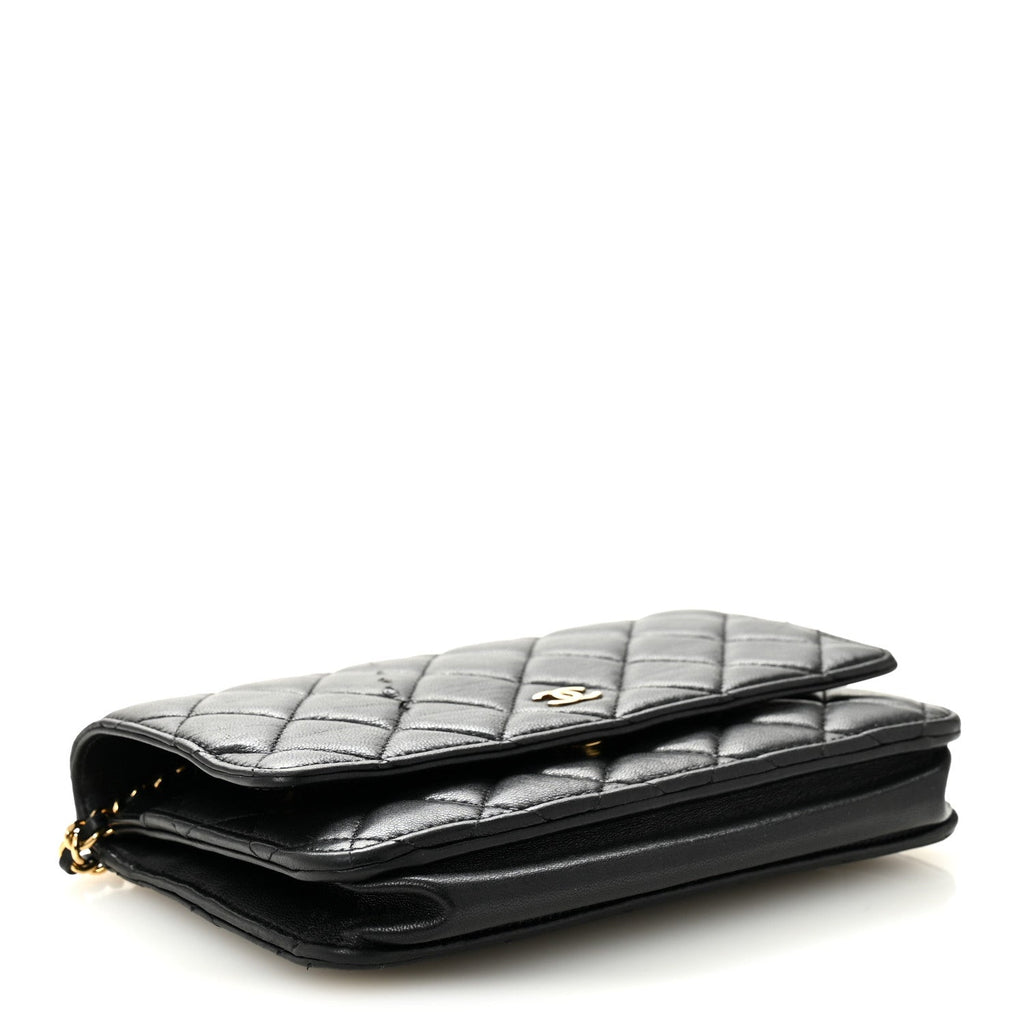 Chanel Lambskin Quilted Wallet On Chain WOC Black