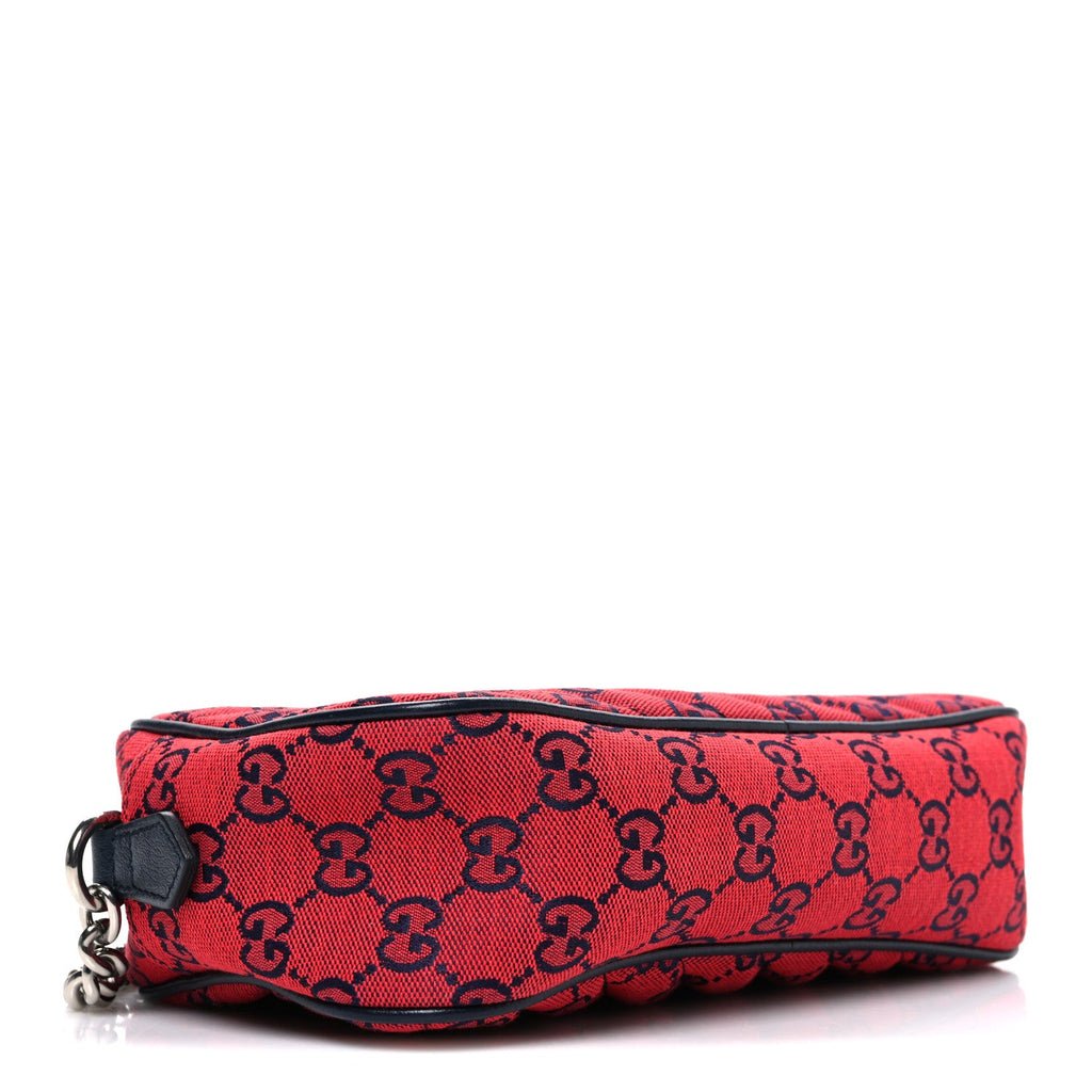 Gucci Monogram Multicolor Matelasse Diagonal Small GG Marmont Chain Shoulder Bag Red Blue