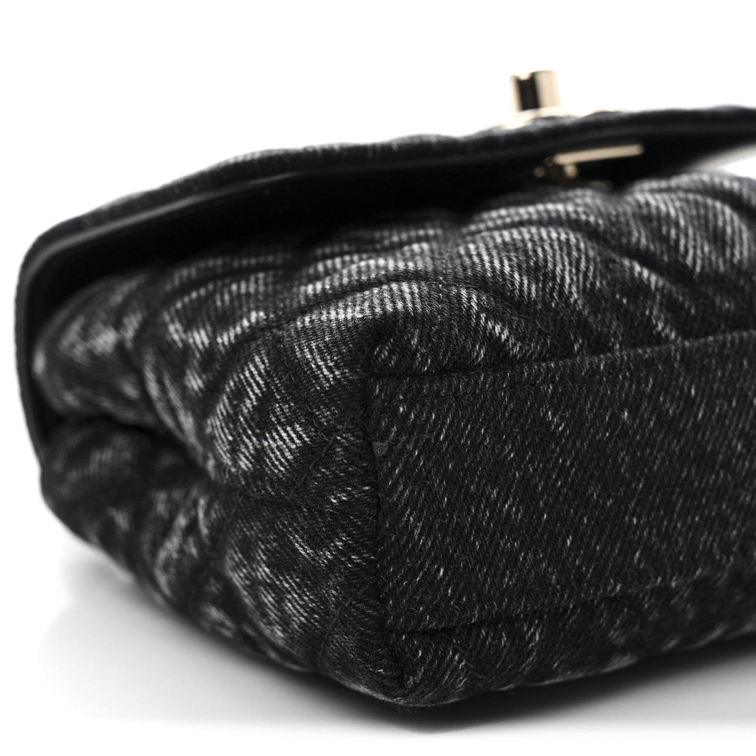 Chanel Washed Denim Quilted Coco Handle Clutch With Chain Black