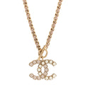 Pearl Crystal Lambskin Chain CC Dazzling Domino Necklace White Gold Pink