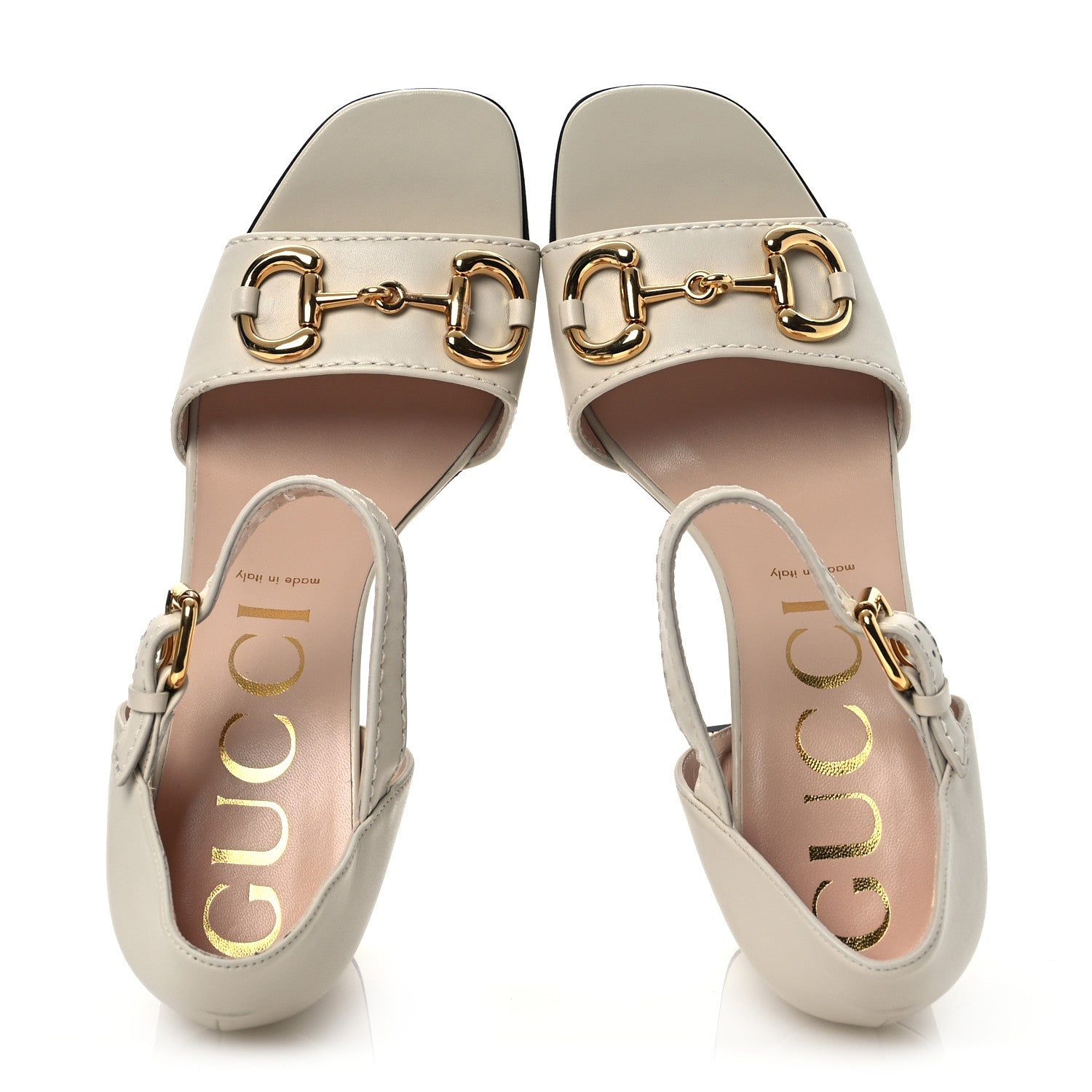 Gucci Nappa Horsebit Cross Strap 95mm Sandals 41 Mystic White