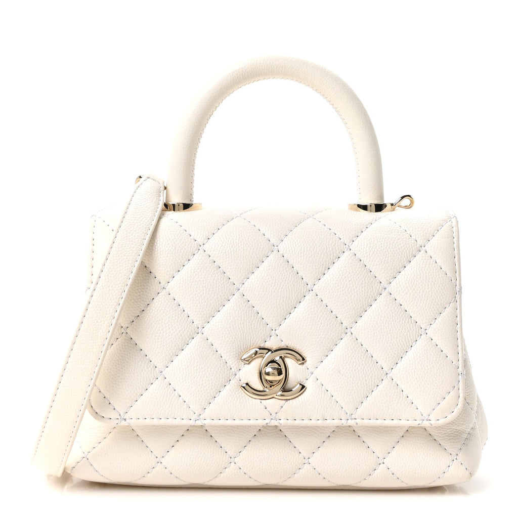 Chanel Caviar Quilted Extra Mini Coco Handle Flap White