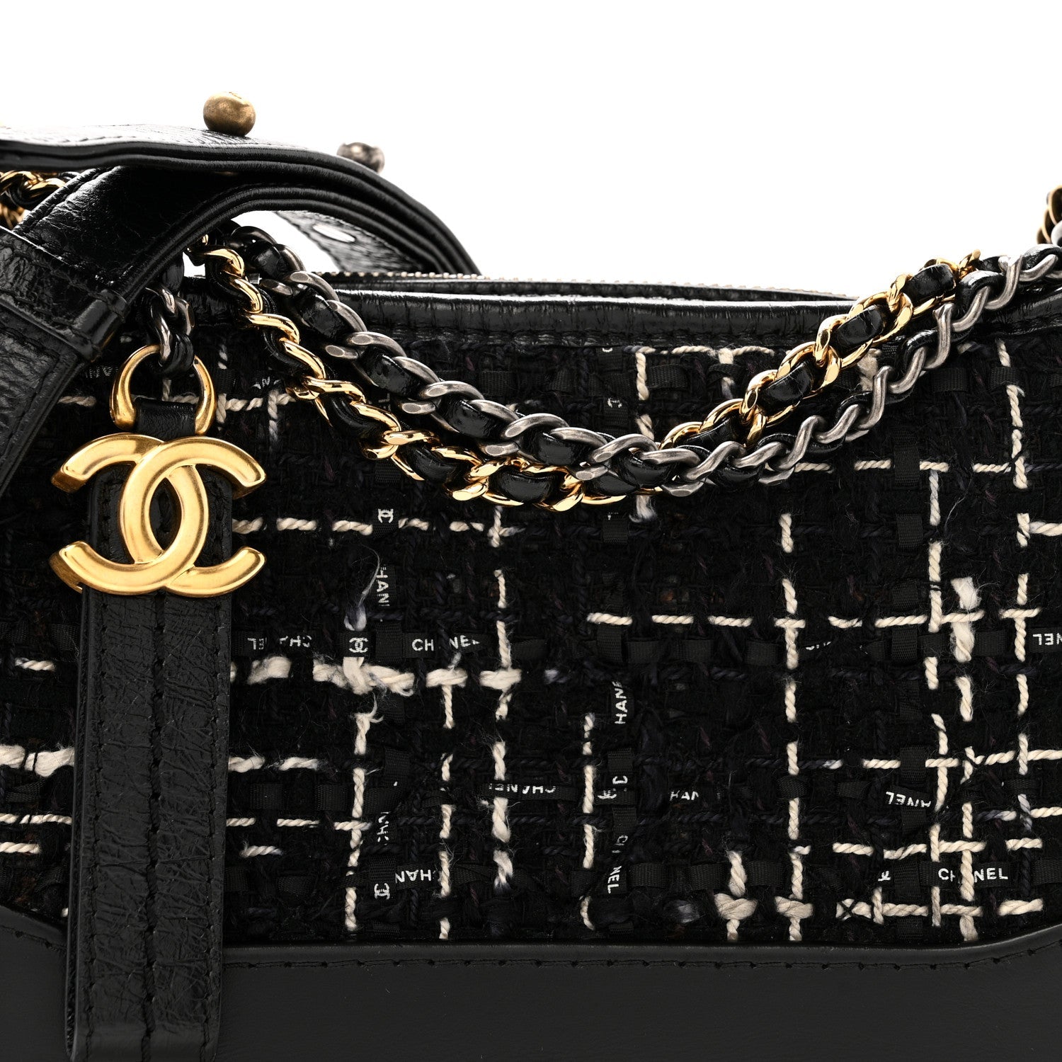 Chanel Tweed Calfskin Small Gabrielle Hobo Black White