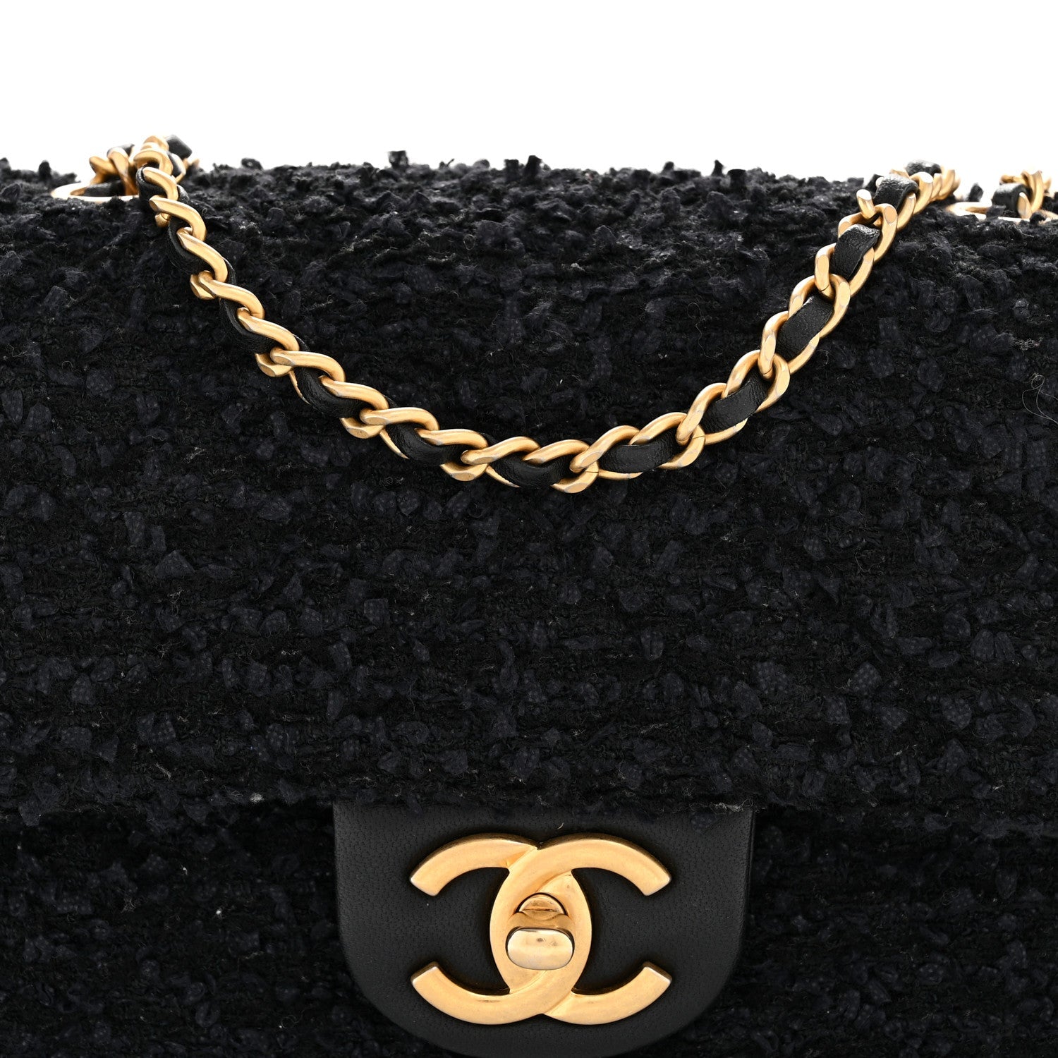 Chanel Tweed Quilted Mini Side Pearl Flap Bag Black