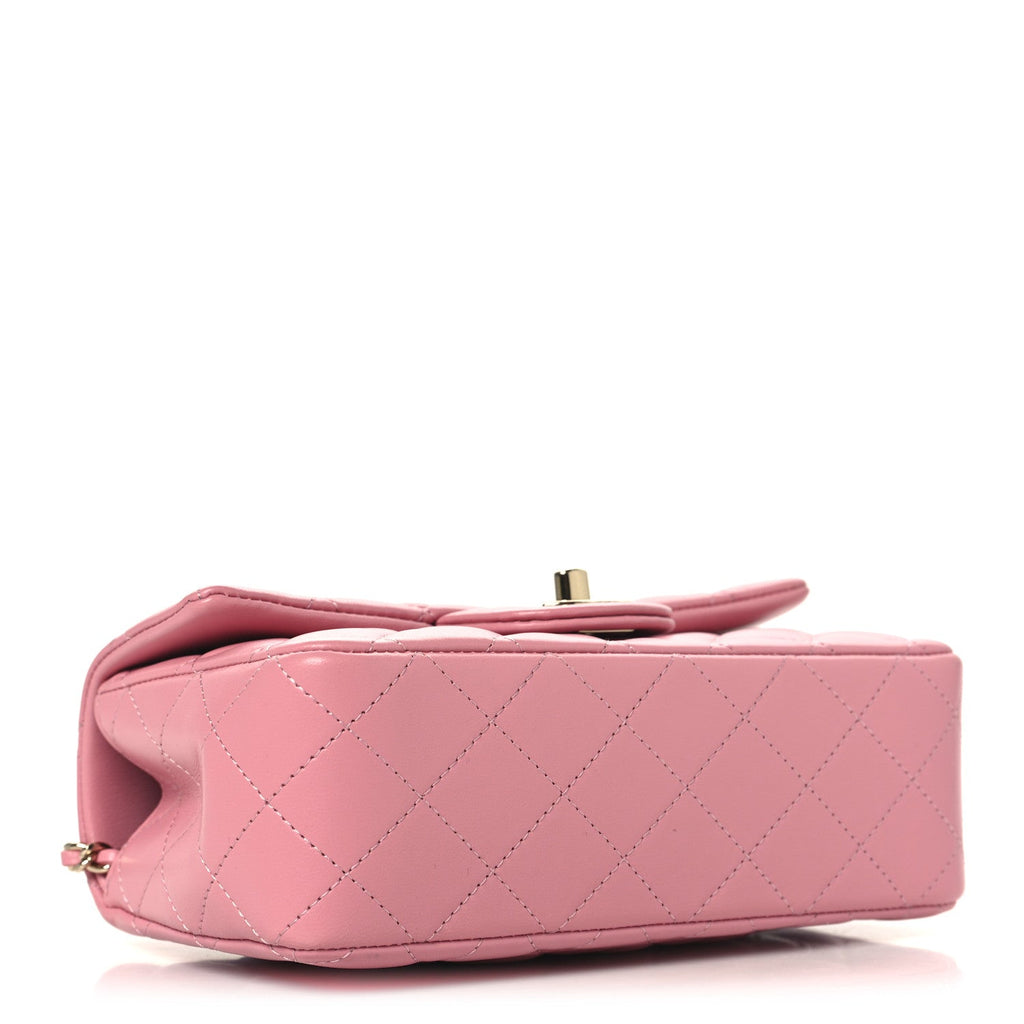 Chanel Lambskin Quilted Mini Top Handle Rectangular Flap Pink