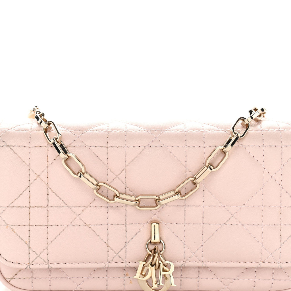 Christian Dior Lambskin Cannage Dior Talk Phone Pouch Rose Poudre