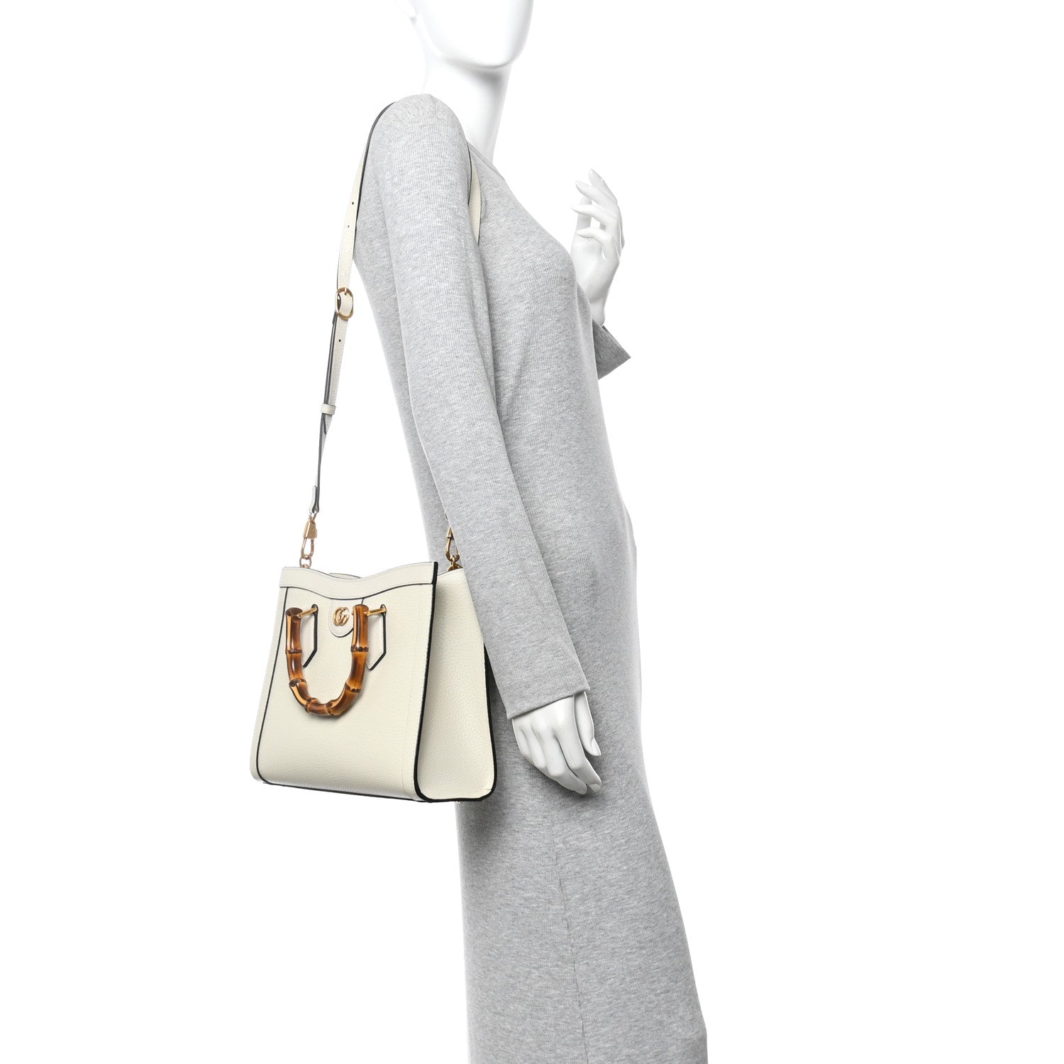 Gucci Wonka Grain Calfskin Small Diana Tote Bag Mystic White