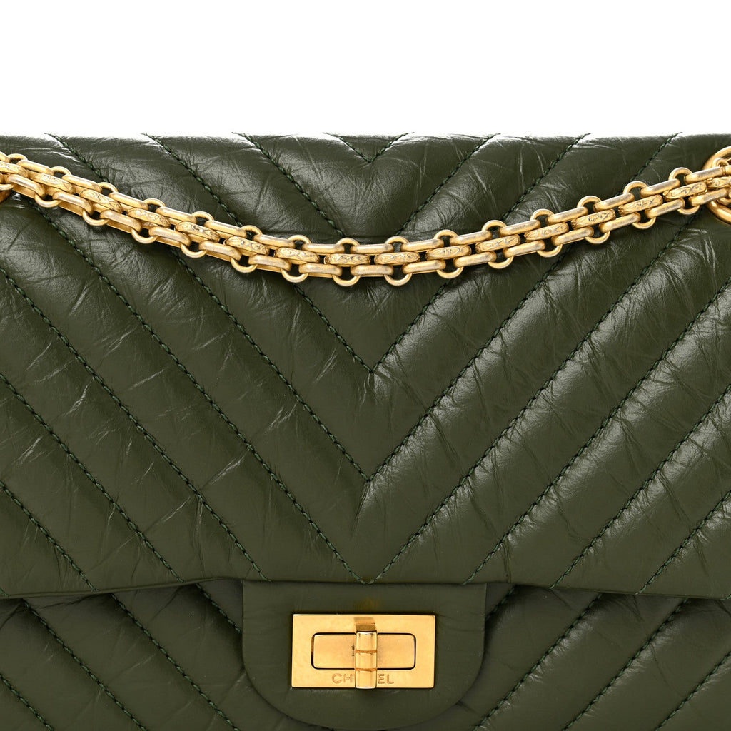 Chanel Aged Calfskin Chevron Quilted 2.55 Reissue 225 Flap Green