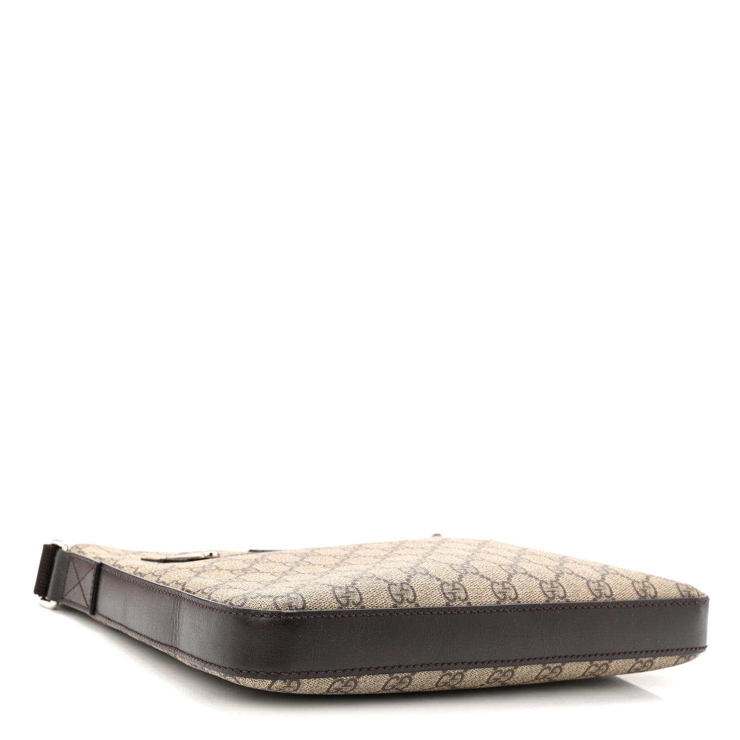 Gucci GG Supreme Monogram Medium Flat Messenger Bag Beige Brown