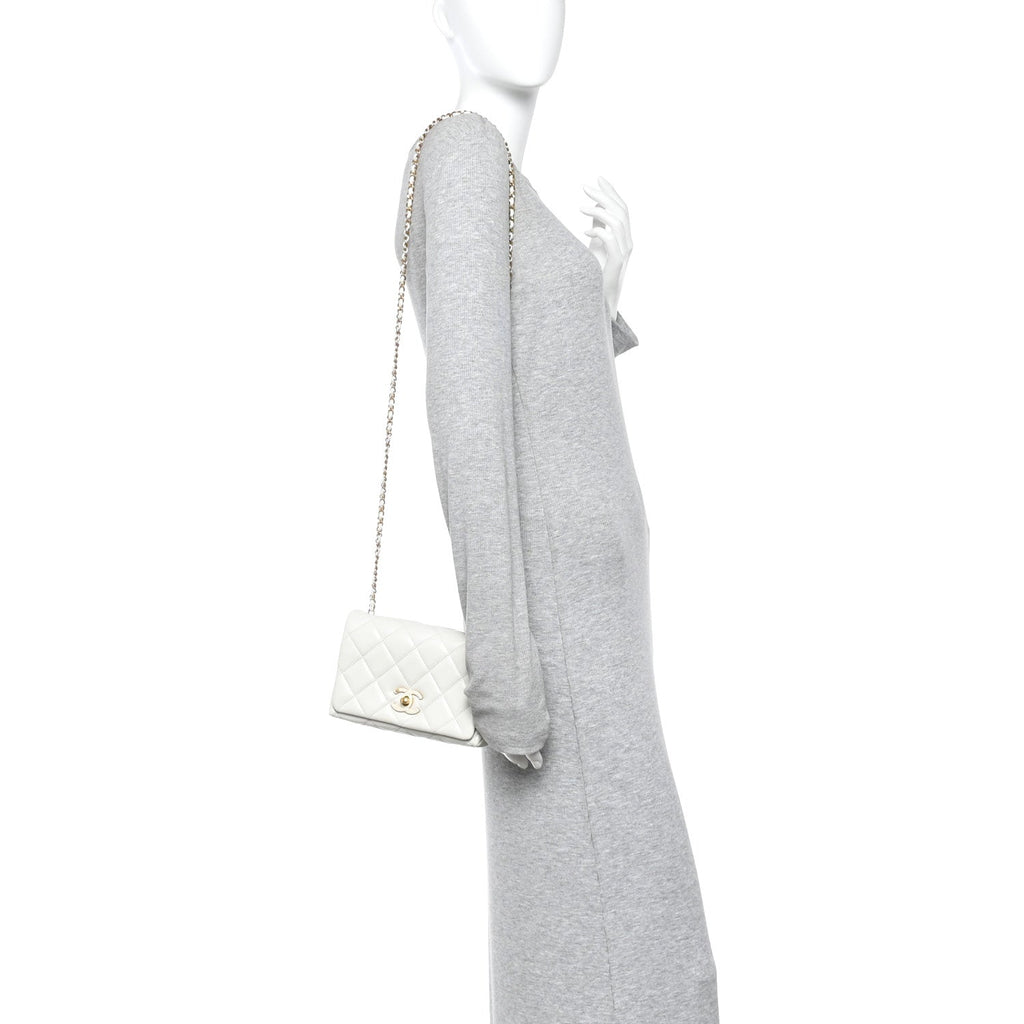 Chanel Shiny Lambskin Quilted Enamel CC Small Flap White