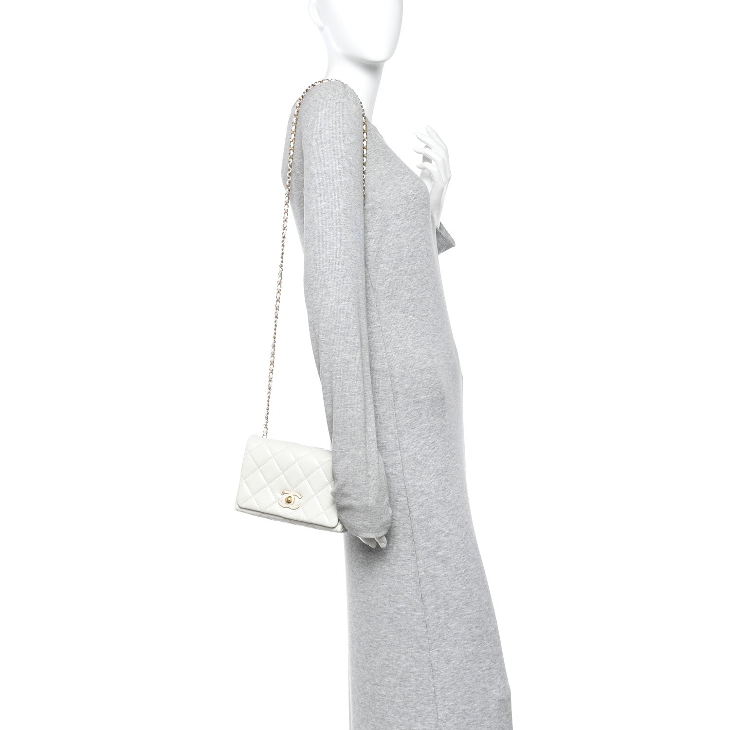 Chanel Shiny Lambskin Quilted Enamel CC Small Flap White