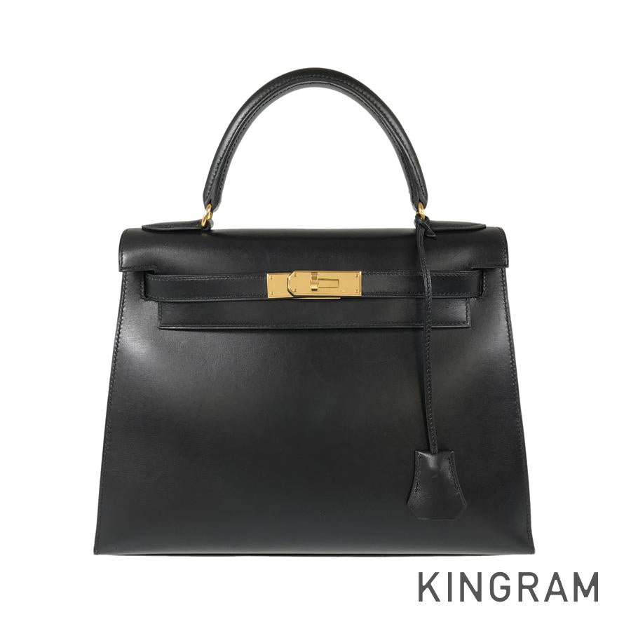 HERMES □C (Made in 1999) Box calf Gold Hardware Handbag