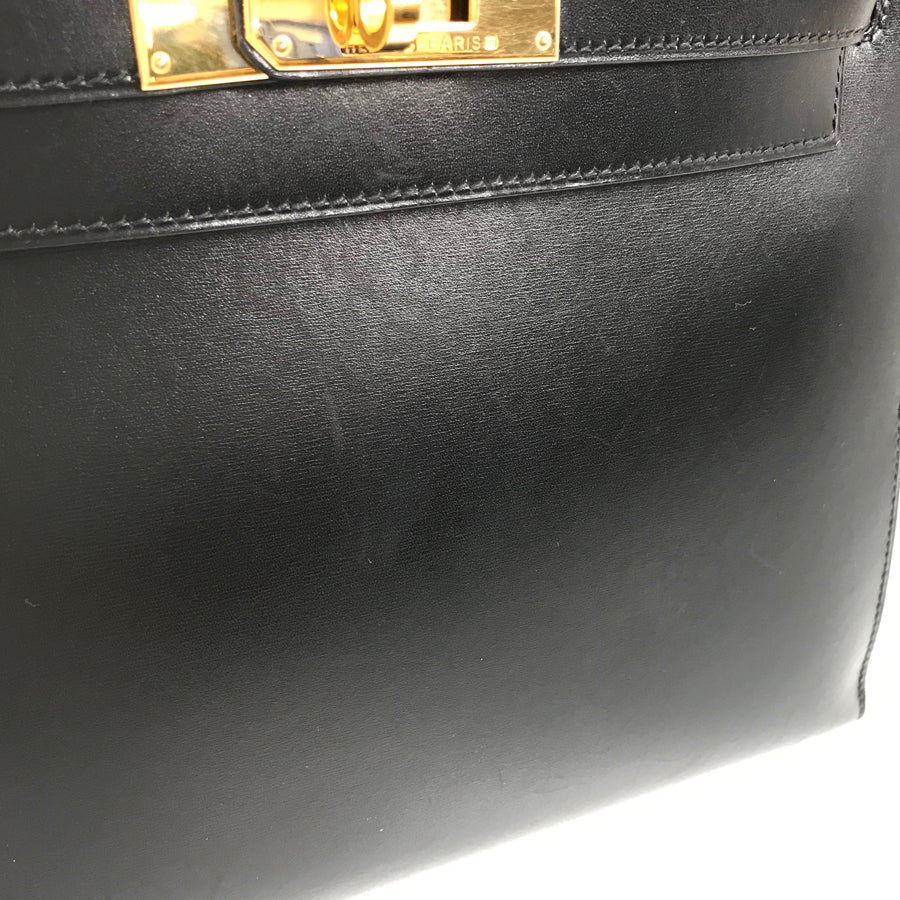 HERMES □C (Made in 1999) Box calf Gold Hardware Handbag