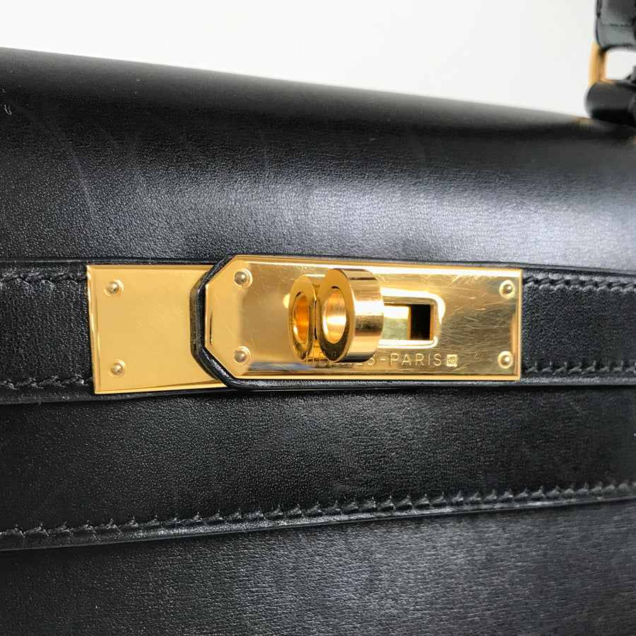 HERMES □C (Made in 1999) Box calf Gold Hardware Handbag