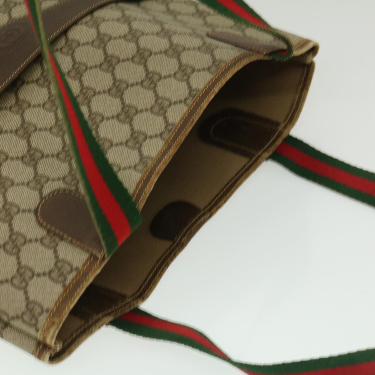 GUCCI Web Sherry Line GG Canvas Tote Bag Beige Red Green  fm1307