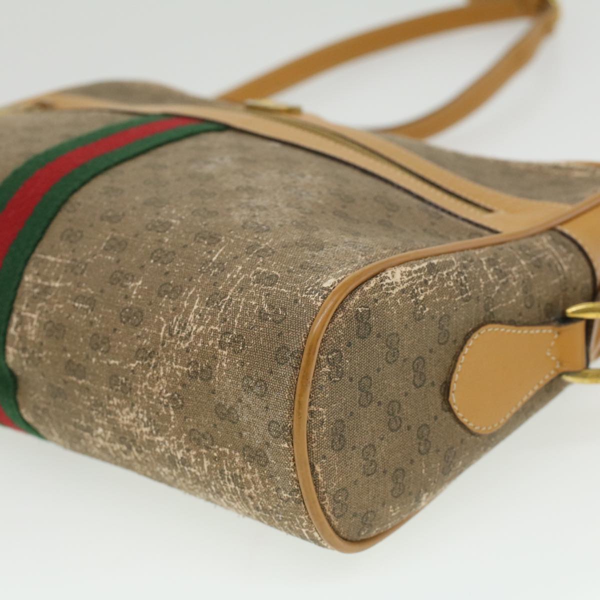 GUCCI Micro GG Canvas Web Sherry Line Shoulder Bag Beige Red Green  fm1935