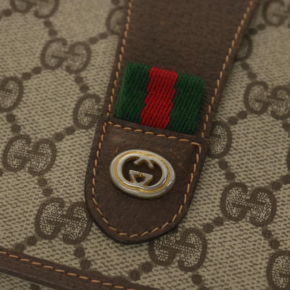 GUCCI GG Canvas Web Sherry Line Clutch Bag Beige Red 156.01.031  fm2132