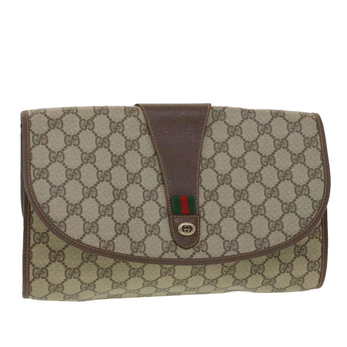 GUCCI GG Canvas Web Sherry Line Clutch Bag Beige Red 156.01.031  fm2132