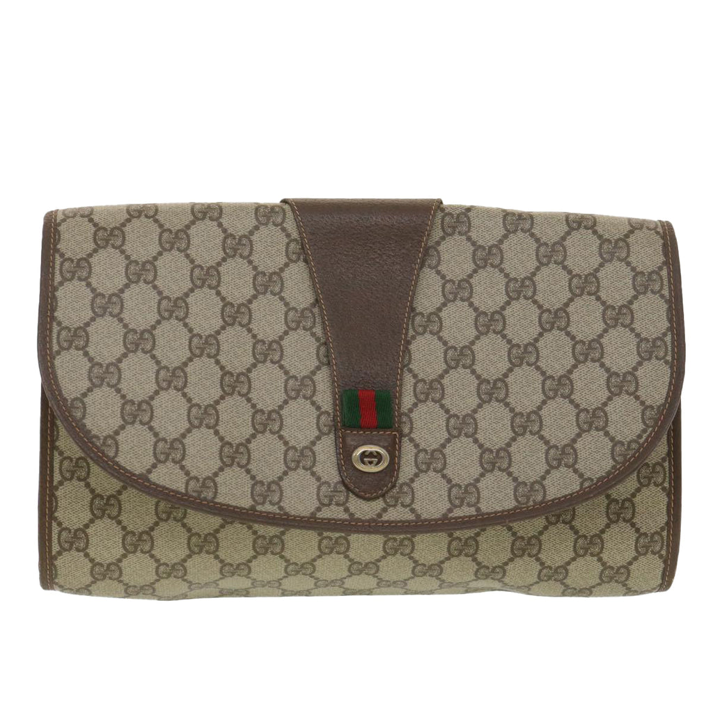 GUCCI GG Canvas Web Sherry Line Clutch Bag Beige Red 156.01.031  fm2132