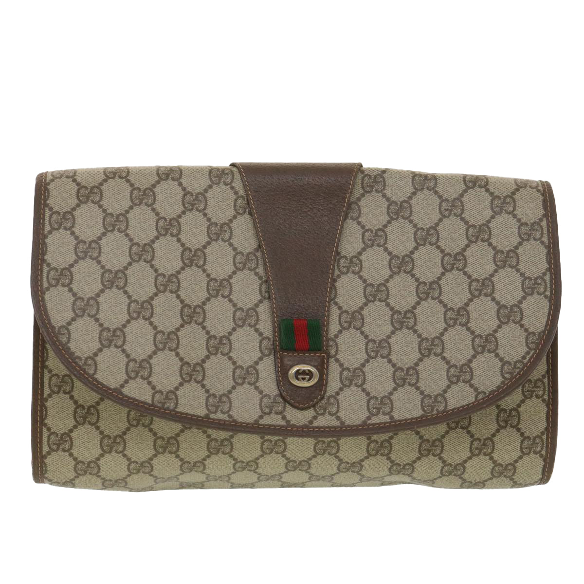 GUCCI GG Canvas Web Sherry Line Clutch Bag Beige Red 156.01.031  fm2132