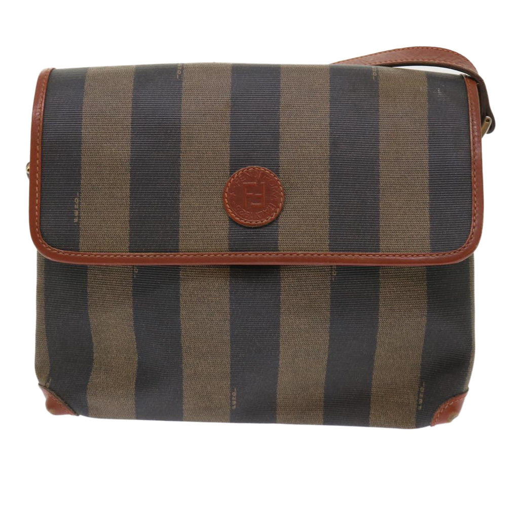 FENDI Pecan Canvas Shoulder Bag Black Brown  fm2527