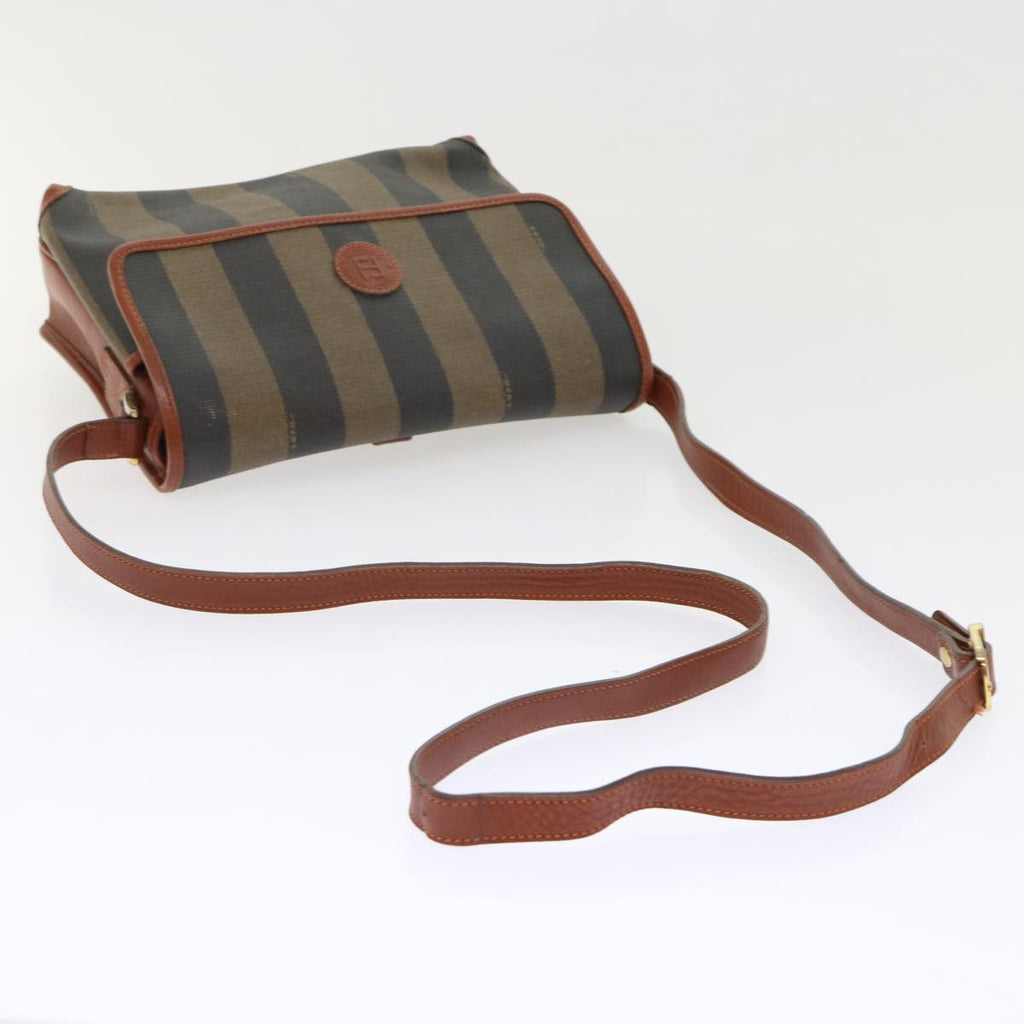 FENDI Pecan Canvas Shoulder Bag Black Brown Auth fm2527