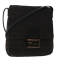 FENDI Zucchino Canvas Shoulder Bag Dark Brown  fm2601