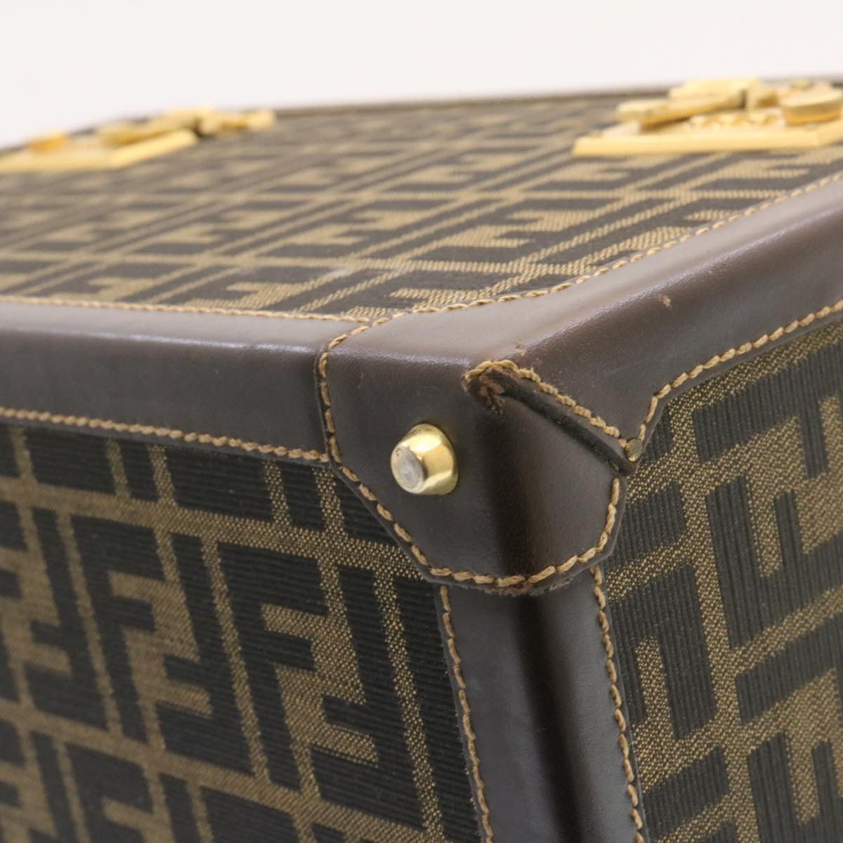 FENDI Zucca Canvas Vanity box Hand Bag Brown Auth fm664A