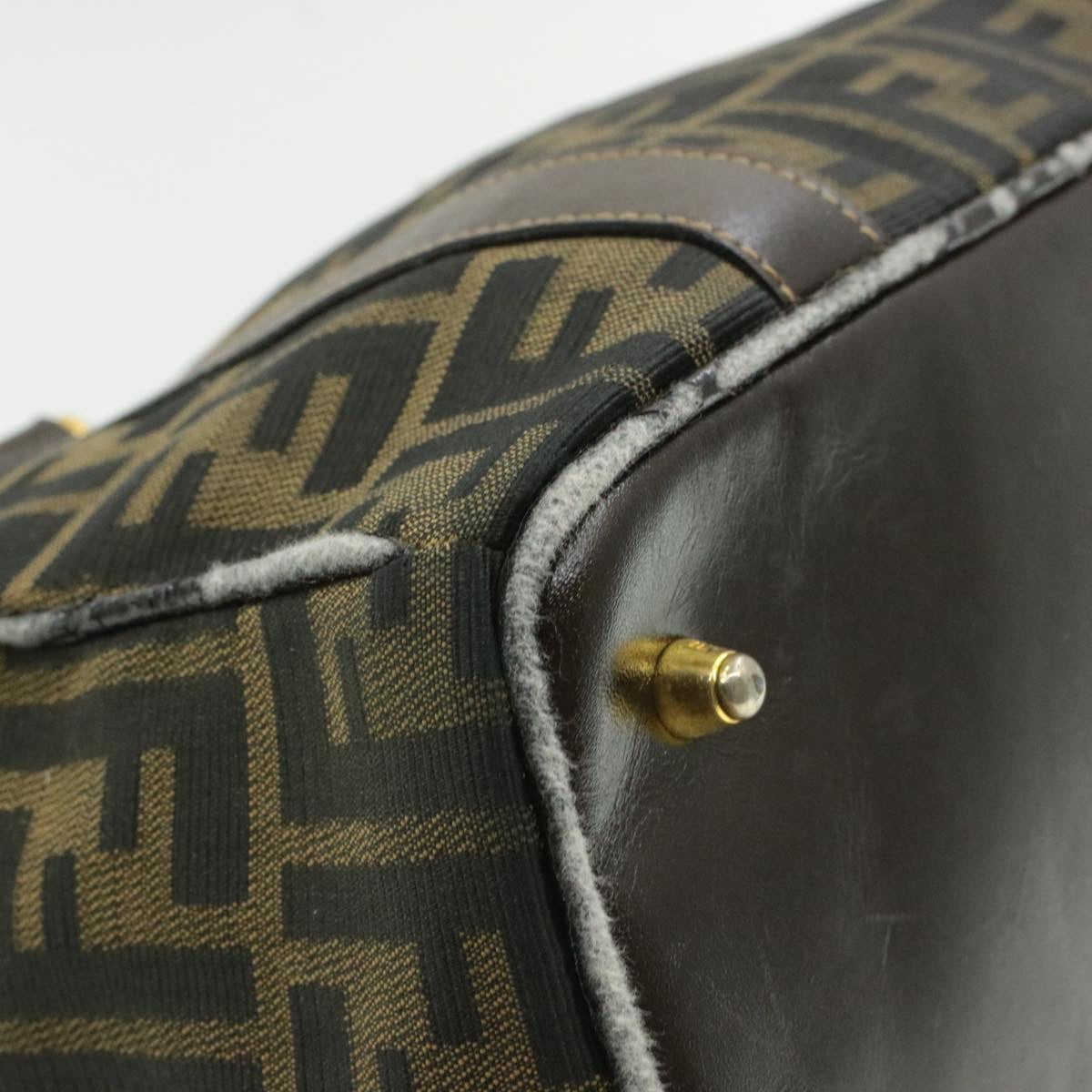 FENDI Zucca Canvas Hand Bag Black Brown  am092g