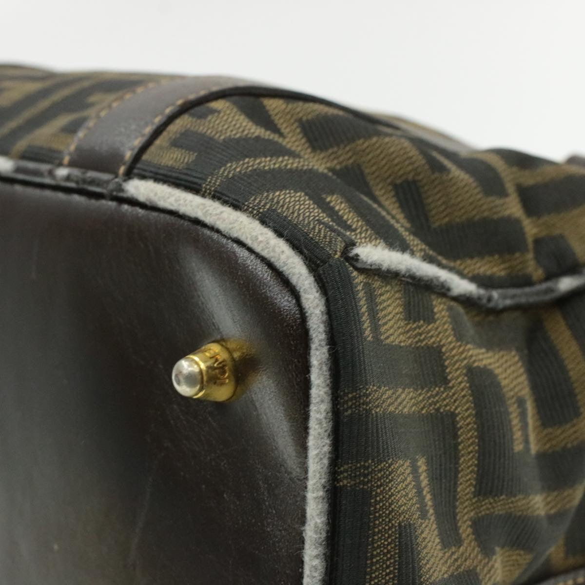 FENDI Zucca Canvas Hand Bag Black Brown Auth am092g