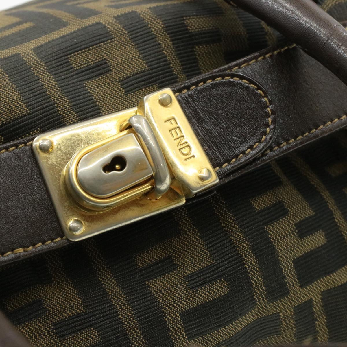 FENDI Zucca Canvas Hand Bag Black Brown  am092g