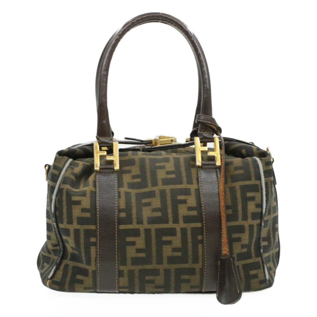 FENDI Zucca Canvas Hand Bag Black Brown Auth am092g