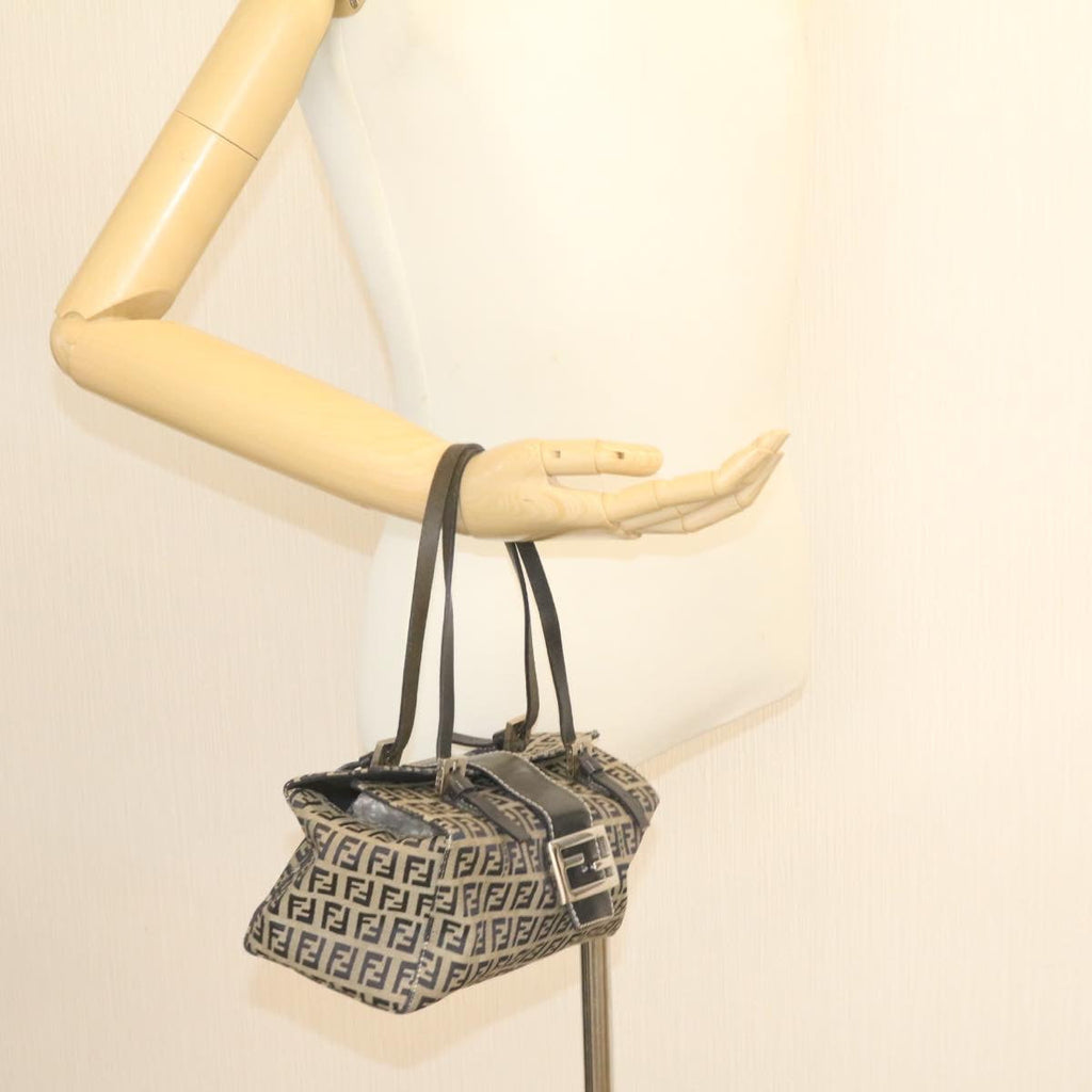 FENDI Zucchino Canvas Hand Bag Blue Navy Auth am1197g